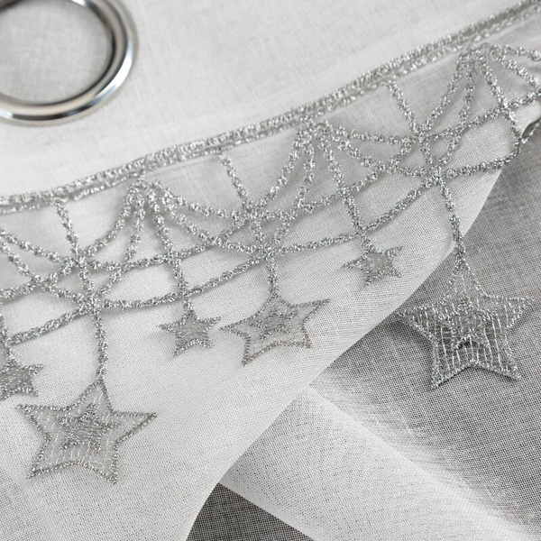 Božićna zavjesa od gaze ukrašena aplikacijom s motivom zvijezde, 140x250 cm - XMAS