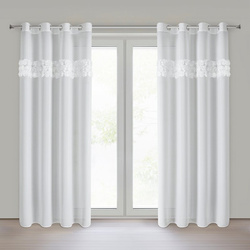 Bijela šifonska zavjesa ukrašena 3D aplikacijom ruže, 140x250 cm - ROSES8 - Eva Minge