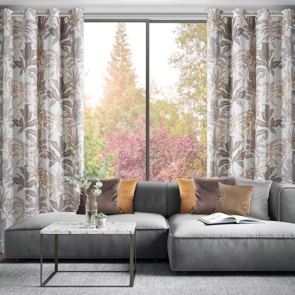 Zavjesa od poluprozirne tkanine ukrašena sjajnim printom, 135x250 cm, zlatne rupice - ANELI