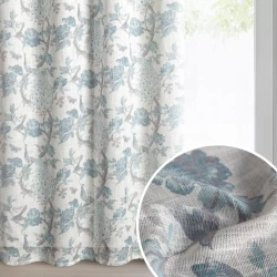 Zavjesa od tkanine s dodatkom lana, ukrašena printom, 140x250 cm,