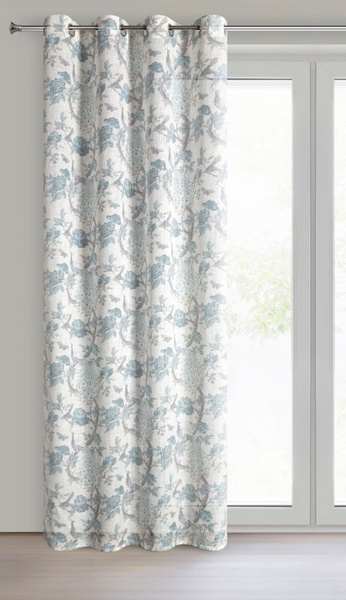 Zavjesa od tkanine s dodatkom lana, ukrašena printom, 140x250 cm,