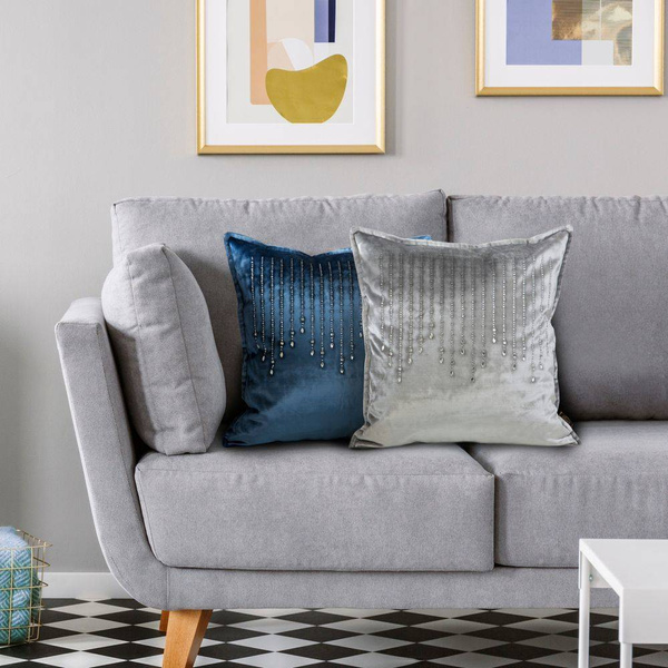 Jastučnica plava baršun ukrašena cirkon printom pčele ROYAL 2