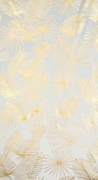 Krem i zlatna tkana zavjesa ukrašena sjajnim egzotičnim motivom lišća, 140x250 cm, zlatne ušice - ZARIA