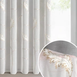 Krem zavjesa od mat gaze ukrašena vezom s dodatkom zlatnog konca, traka 140x270 cm - AURELIA