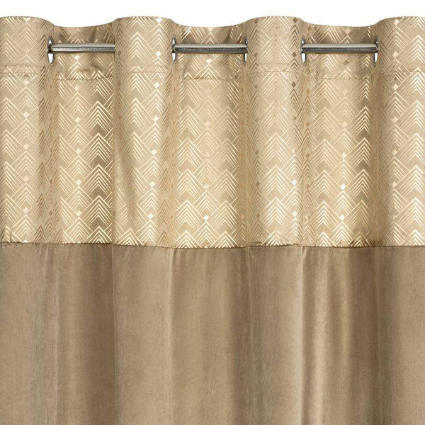 Baršunasta zavjesa s ukrasnom trakom i svijetlozlatnim geometrijskim printom na gornjem dijelu 140x250 Elen