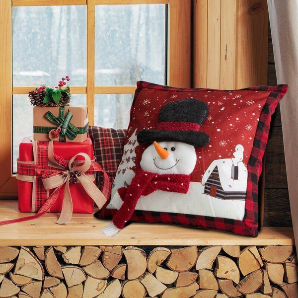 Božićna jastučnica s trodimenzionalnom aplikacijom snjegovića 45x45 SNOW