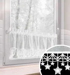 Bijela kuhinjska zavjesa od gaze ukrašena božićnim zvijezdama, tunel 150x30 cm - XMAS