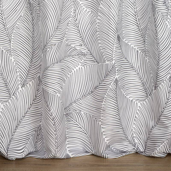 Zavjesa gotova bijela s crnim otiskom lišćana ušicama 140x250 Kendra , jedan komad u paketu