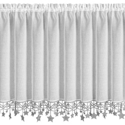 Bijelo-srebrna kuhinjska zavjesa od gaze ukrašena božićnim zvijezdama, tunel 150x90 cm - XMAS