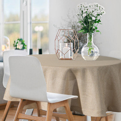 Okrugli stolnjak s lanenim tkanjem i sjajnim koncem, završen dvostrukom trakom na rubovima ∅ 120 cm Bianca 2