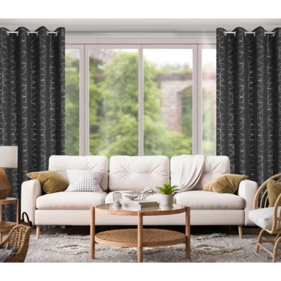 Zavjesa sa srebrnim geometrijskim printom 140x250 Evi