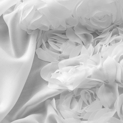 Bijela šifonska zavjesa ukrašena 3D aplikacijom ruže, 140x250 cm - ROSES8 - Eva Minge