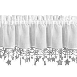 Bijelo-srebrna kuhinjska zavjesa od gaze ukrašena božićnim zvijezdama, tunel 150x30 cm - XMAS