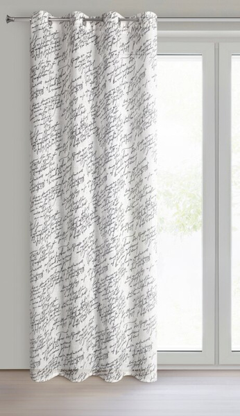 Zavjesa od tkanine s dodatkom lana, ukrašena printom, 140x250 cm,