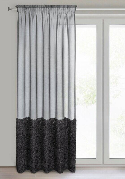 Crna zavjesa s krznenom aplikacijom na traci 140x270 Marion