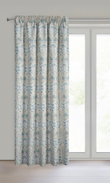 Zavjesa za zamračivanje, bijela i plava, ukrašena biljnim printom, 135x270 cm- ASHLEY
