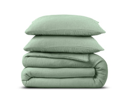 Zelena posteljina od muslina zgužvana, nije potrebno glačanje, 100% pamuk 