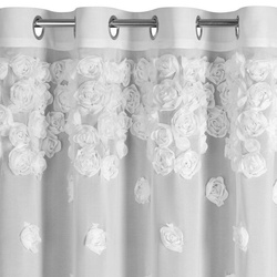 Bijela šifonska zavjesa ukrašena trodimenzionalnim ružama, 350x160 cm - DIANA