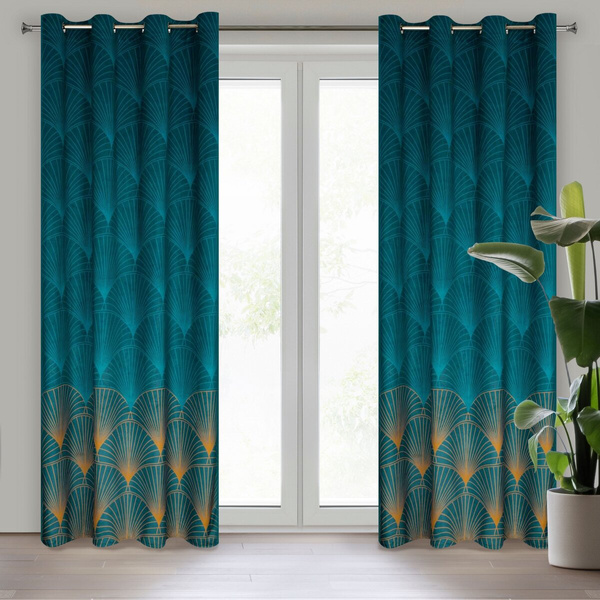 Zavjesa od mekanog baršuna s motivom lotosovog lista 140x250 na ušicama, Limited Collection Lotos 2