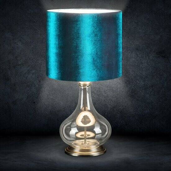 Stolna lampa staklena sa tirkiznim abažurom od sjajnog baršuna 32x32x61 KIM