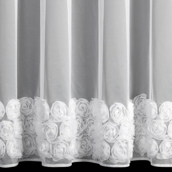 Bijela mrežasta zavjesa ukrašena 3D aplikacijom ruže, 350x160 cm, krugovi- ROSES4 - Eva Minge