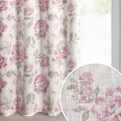 Zavjesa 140x250 od tkanine s dodatkom lana, ukrašena suptilnim cvjetnim printom- DAVENA