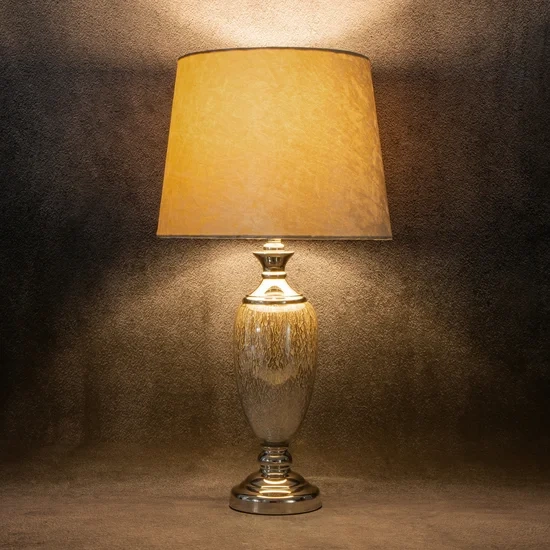 Srebrna stolna lampa na staklenoj bazi sa sjajnim baršunastim abažurom 27x25x64 cm ROSA 01 