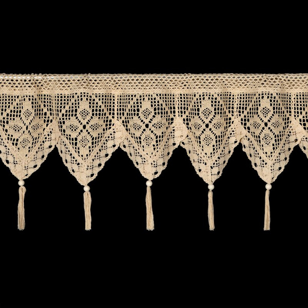 Ažurna kuhinjska zavjesa 150x30 u boho stilu s ukrasnim resicama MARTHA 