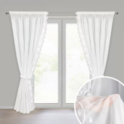 Set od 2 bijele zavjese od fine mreže ukrašene suptilnim vezom, 140x270 cm - LETI