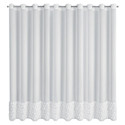 Bijela šifonska zavjesa ukrašena 3D aplikacijom ruže, 350x250 cm, s ušicama - ROSES - Eva Minge