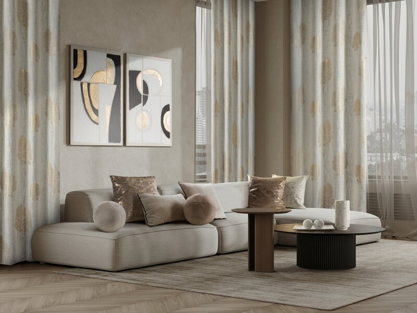 Zavjesa od prirodnog tkanja ukrašena konveksnim uzorkom drveća, 140x250 cm - SALINA s dodatkom lana