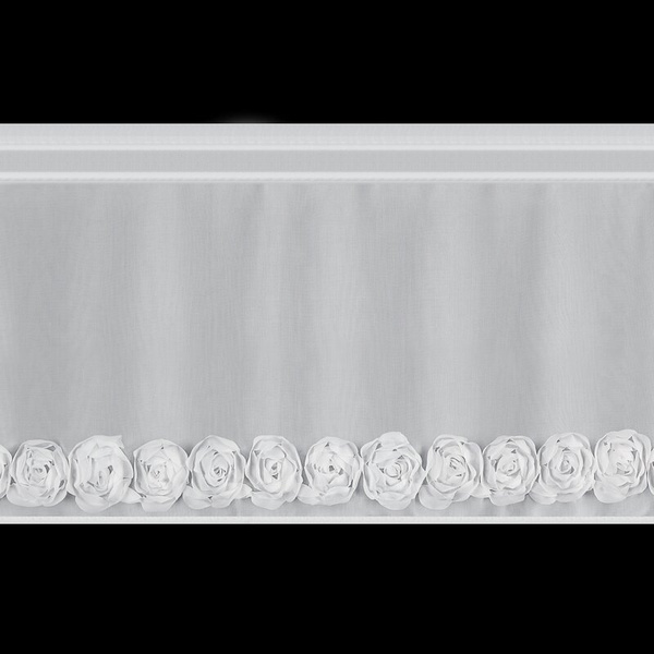 Bijela šifonska zavjesa za kuhinju ukrašena 3D ružama, 40x150 cm- ROSES11 Eva Minge