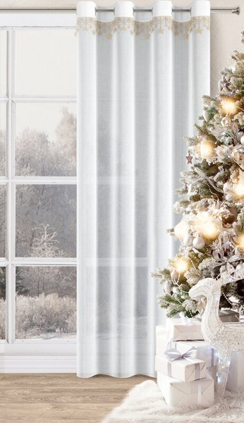 Božićna zavjesa od gaze ukrašena aplikacijom s motivom zvijezde, 140x250 cm - XMAS