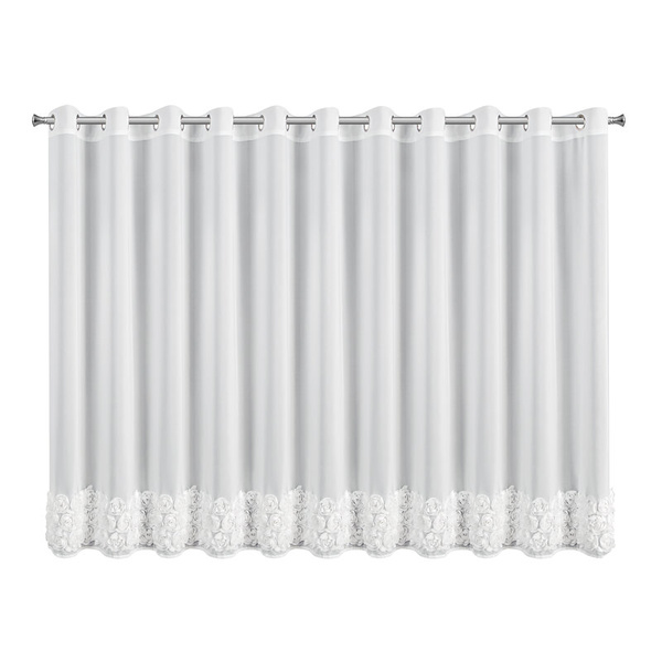 Bijela šifonska zavjesa ukrašena 3D aplikacijom ruže, 400x160 cm, s ušicama - ROSES - Eva Minge