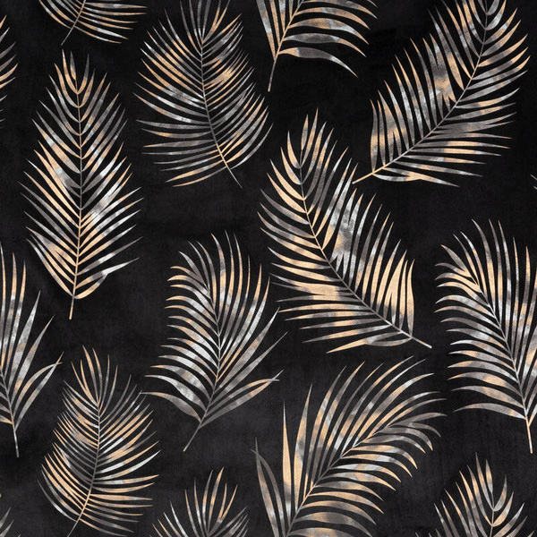 Crna zavjesa od mekog baršuna sa sjajnim printom palminog lišća 140x250 Gloria 