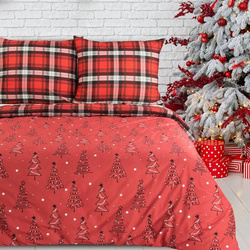 Božićni set posteljine 140x200 s motivom kariranog šara i slatkim božićnim drvcima Scarlet