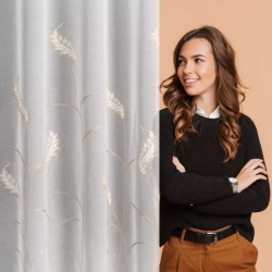 Krem zavjesa od mat gaze ukrašena vezom s dodatkom zlatnog konca, traka 140x270 cm - AURELIA