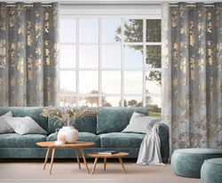 Tamno siva zavjesa ukrašena printom sjajnog cvijeća, 140x250 cm - CELIA