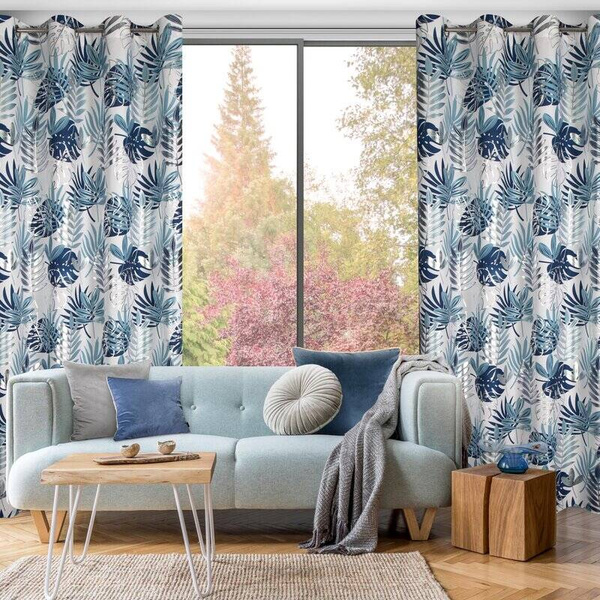 Zavjesa 140x250 s motivom egzotičnog lišća i sjajnim printom Malta