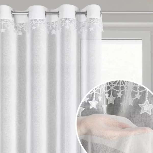 Božićna zavjesa od gaze ukrašena aplikacijom s motivom zvijezde, 140x250 cm - XMAS