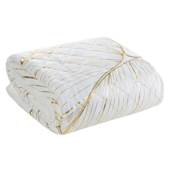 Limited Collection Baršunasti prekrivač za krevet 170x210 bijela zlatna elegantan, prošiven metodom vrućeg prešanja Blanca 4