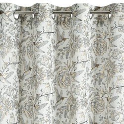 Zavjesa s prirodnim tkanjem i dodatkom lana, prirodne boje s botaničkim uzorkom ukrašenim zlatnim detaljima, 140x250 rupice - LUCINA 2