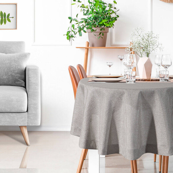 Okrugli stolnjak s lanenim tkanjem i sjajnim koncem, završen dvostrukom trakom na rubovima ∅ 180 cm Bianca 2