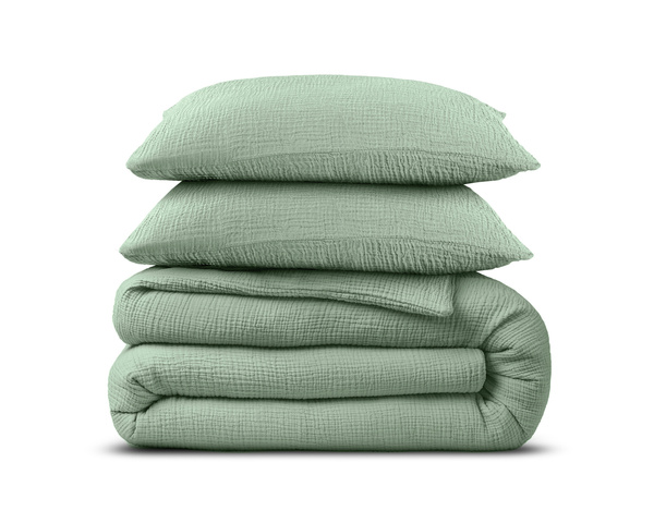 Zelena posteljina od muslina zgužvana, nije potrebno glačanje, 100% pamuk 