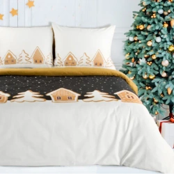 Božićna posteljina 160x200 od pamuka ukrašena motivom kućice od medenjaka Goldi
