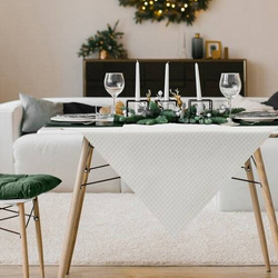 Obrus świąteczny szampański z żakardowej tkaniny w krateczkę przetykany jasno złotą nicią 85x85 stolnjak Flash 1