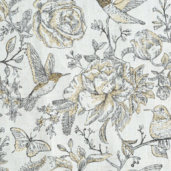 Zavjesa s prirodnim tkanjem i dodatkom lana, prirodne boje s botaničkim uzorkom ukrašenim zlatnim detaljima, 140x250 rupice - LUCINA 2