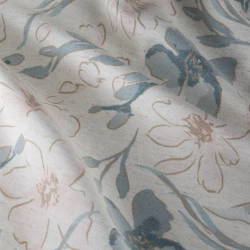 Stolnjak 145x300 s otisnutim pastelnim motivom cvijeća Ines 10 s dodatkom lana