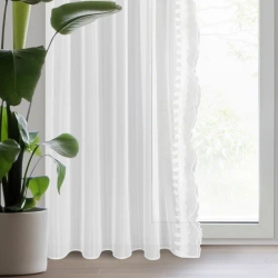 Set od 2 bijele zavjese ukrašene čipkom s biserima, uključujući špagu, 140x270 cm LARIS traka