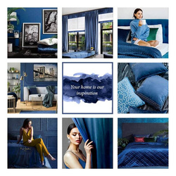 Tamnoplava zavjesa od mekog baršuna sa sjajnim printom palminog lišća 140x250 Gloria 